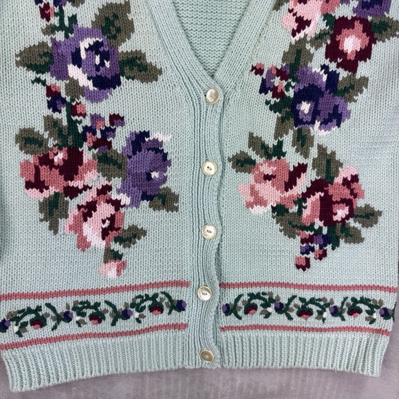 Vtg Hand Knit Charter Club Floral Cardigan Womens M Cottagecore Granny Sweater - Picture 7 of 11
